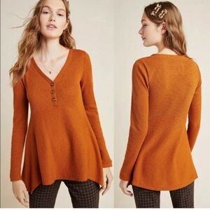 Maeve by Anthropologie Eliza Henley Thermal Waffle Knit Tunic in Burnt O…